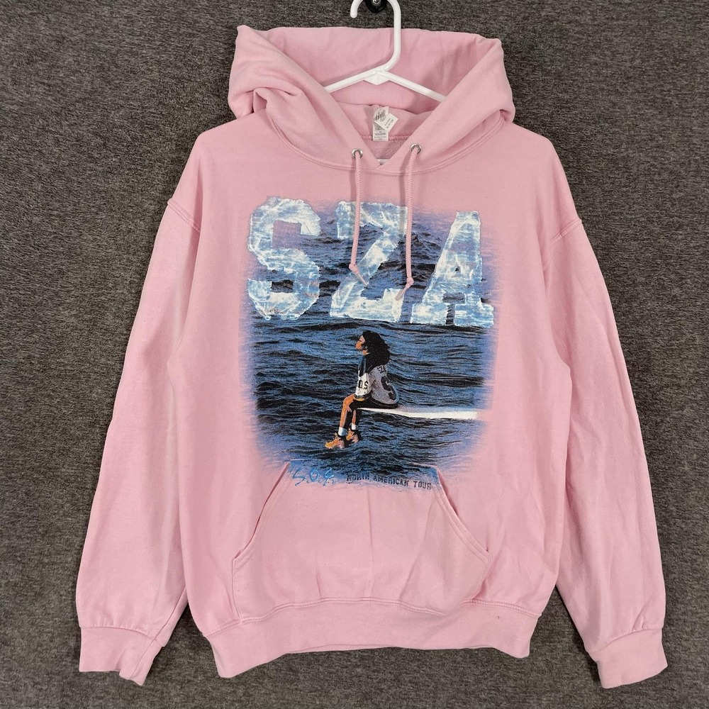 SZA Hoodie Small Pink SOS Tour Graphic Fleece Pullover Sweatshirt
